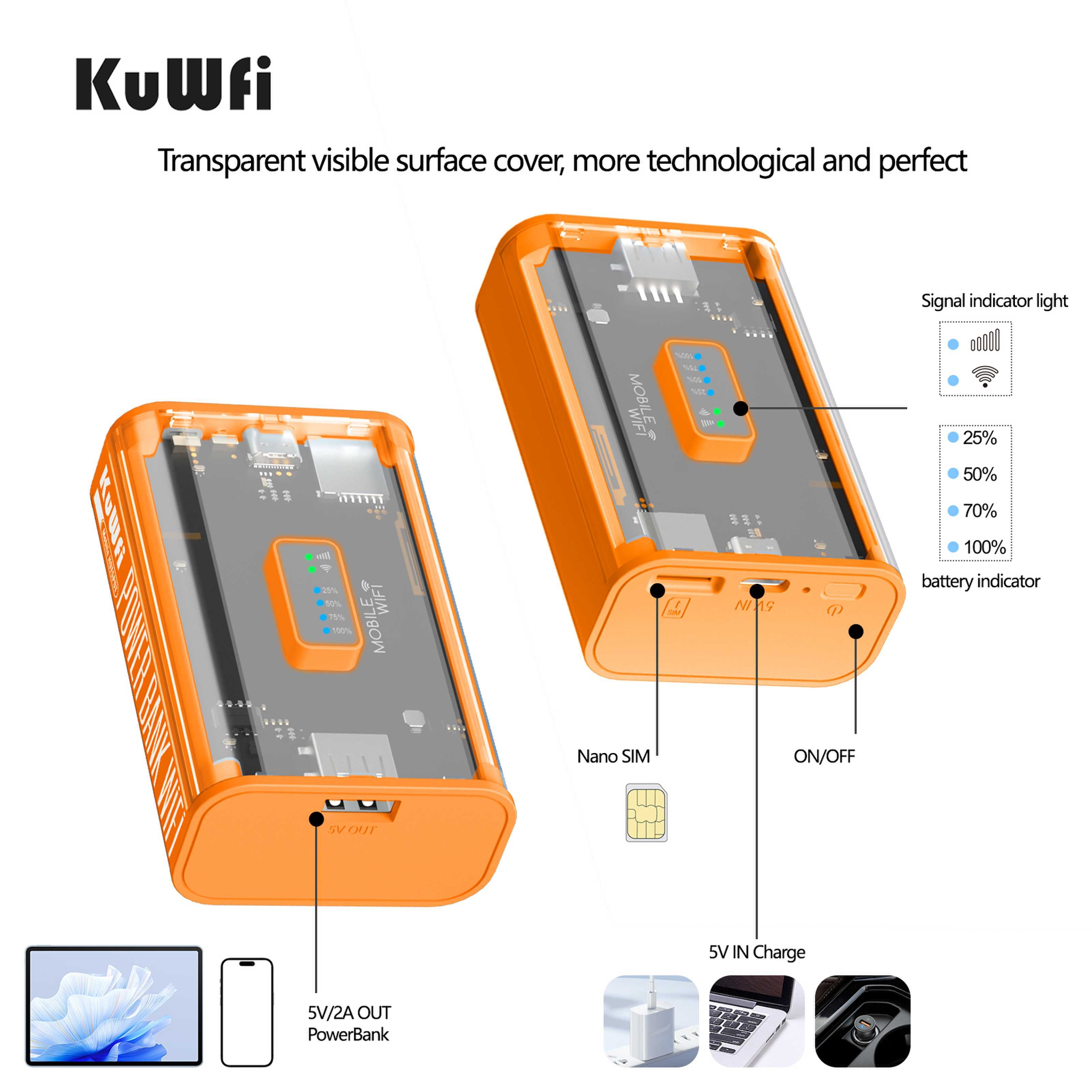 Cheap Price KuWFi Router 4g Unlocked 5200mah Power Bank 4g Lte Portable Wifi Router 10 Users Modem 4g Lte Sim Card